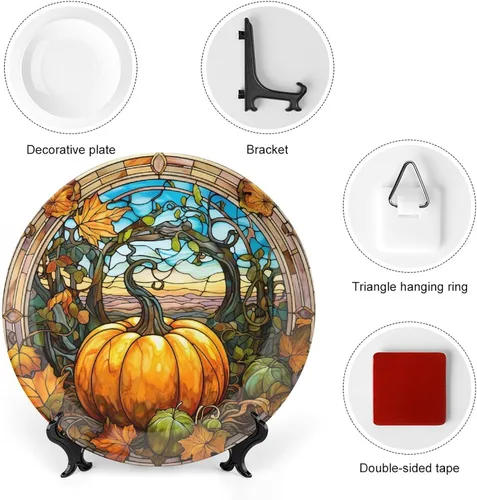 Miniatura 3 de Platos decorativos, diseño de cristal de arce y calabaza, plato de cerámica para el hogar con soporte de exhibición, decoración para colgar