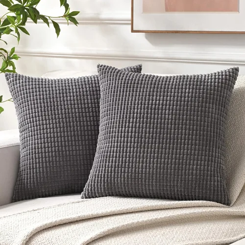Juego de 2 fundas de almohada de pana de 16 x 16 pulgadas, suaves, decorativas, color gris oscuro, para sofá y cama (16 x 16 pulgadas, color gris