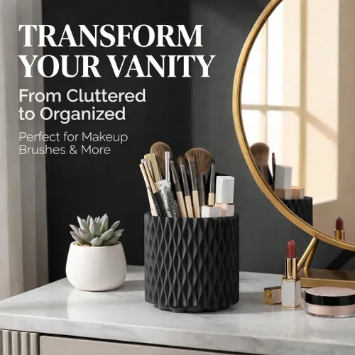 Miniatura 5 de Organizador de brochas de maquillaje - Organizador giratorio de brochas de maquillaje de 360° con 5 ranuras, recipiente para brochas de maquillaje