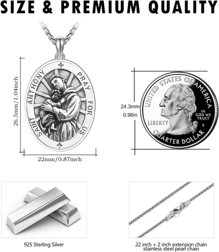 Miniatura 231 de Collar de plata de ley 925 con medalla de San Patrón, colgante de protección católica, amuleto, joyería religiosa para hombres y mujeres