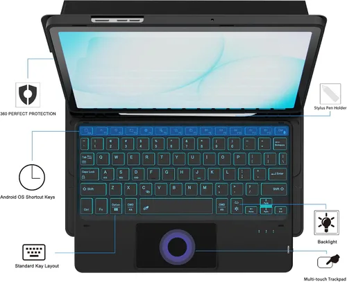 Miniatura 3 de Funda para Galaxy Tab A9+/A11+ de 11 pulgadas con teclado - Funda de tableta inalámbrica desmontable retroiluminada de 7 colores con panel táctil