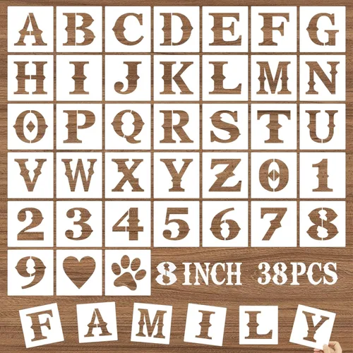 Miniatura 12 de Plantillas de letras y números de 6 pulgadas, 38 plantillas de manualidades del alfabeto, plantillas de dibujo de plástico reutilizables para pintar