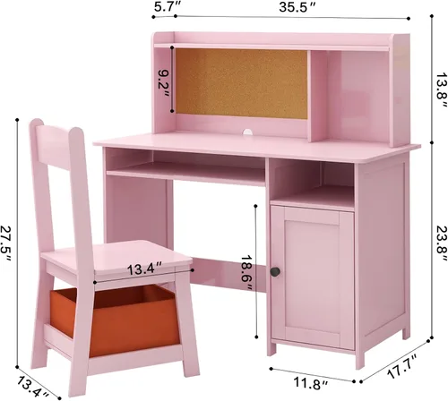 Miniatura 3 de TaoHFE Juego de Mesa y Silla Rosa para Niños Pequeños, Mesa y Sillas de Madera para Niños para Estudiar y Manualidades, Escritorio para Niños