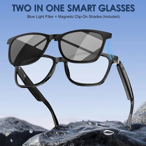 Miniatura 2 de Lentes inteligentes para hombres y mujeres, 2 en 1 con luz azul y lentes de sol magnéticos UV400, gafas Bluetooth 5.4 con audio de oreja abierta