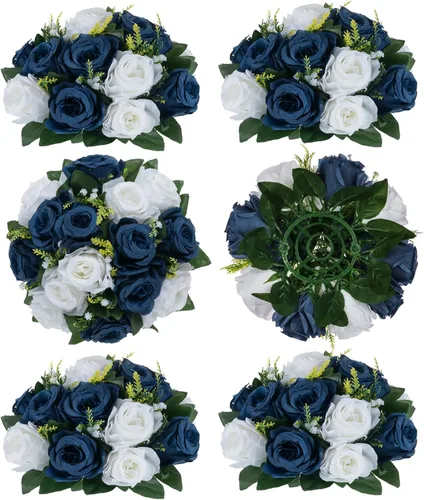 Miniatura 42 de BLOSMON Bolas de flores, centros de mesa de rosas de boda: 2 piezas de flores falsas carmesí decoración de bolas de besos Arreglos florales