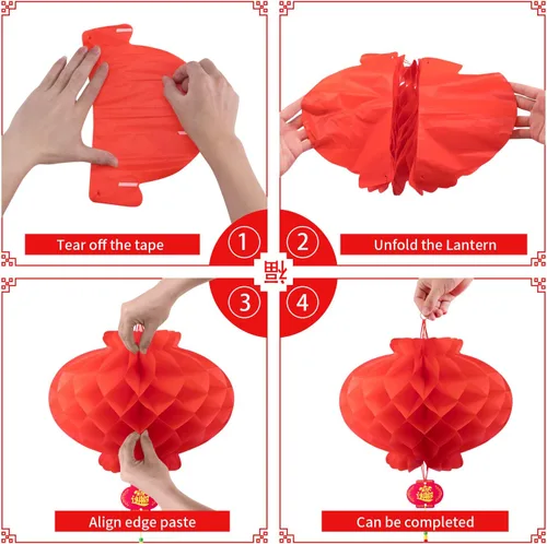 Miniatura 4 de Favide 20 linternas chinas de papel rojo de 10 pulgadas para decoración de Año Nuevo, Festival de Primavera, boda y restaurante