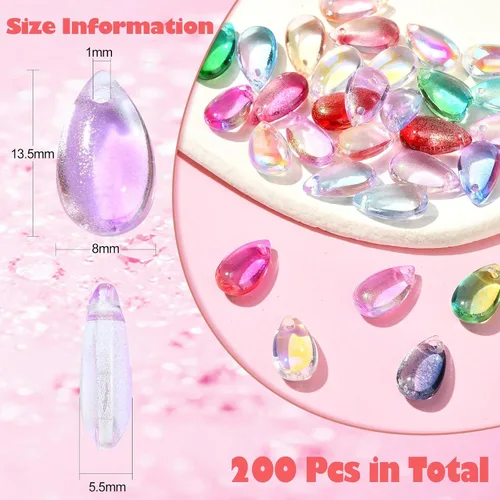 Miniatura 2 de Ipotkitt 200 dijes de cristal transparente de color aleatorio con forma de lágrima, cuentas perforadas para manualidades, aretes, collares, pulseras