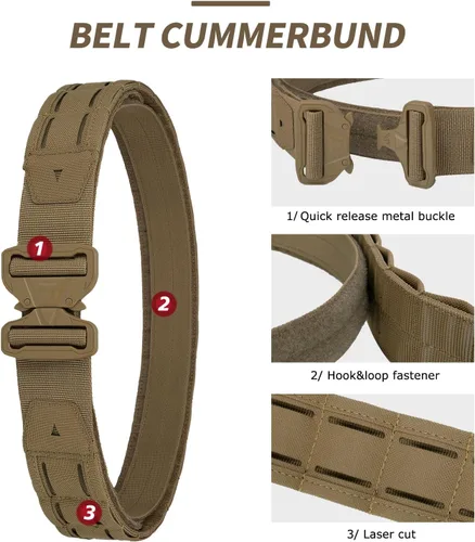 Miniatura 5 de YAKEDA - Cinturón táctico de combate – Cinturón de liberación rápida para hombre, cinturón antideslizante interior y exterior de nailon Airsoft