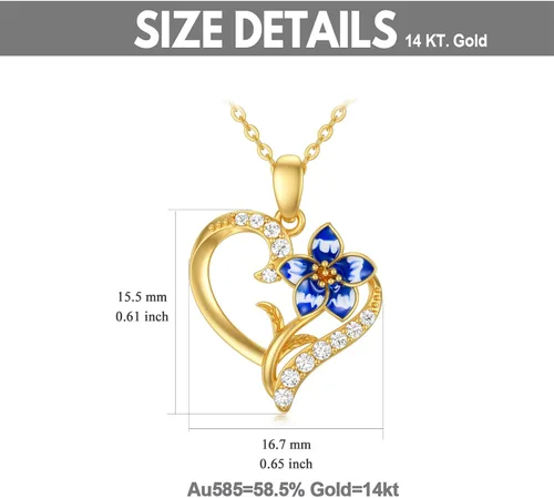 Miniatura 6 de Collar de flor de nacimiento de oro real de 14 quilates para mujer, oro amarillo creado moissanita con colgante de corazón, collares