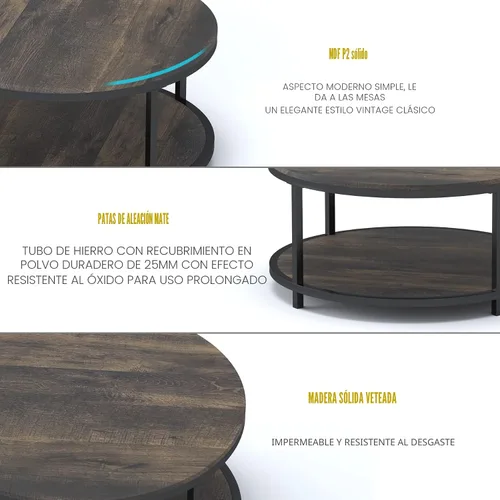 Miniatura 6 de NSdirect Mesa auxiliar redonda de 36 pulgadas, superficie de madera rústica y patas de metal resistentes, mesa industrial para sala de estar, Marrón