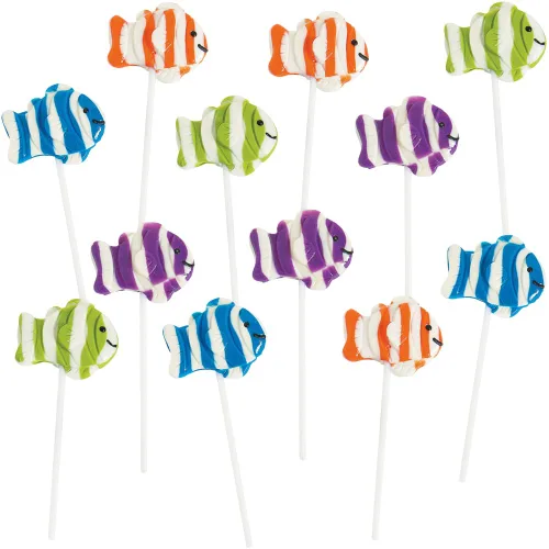 Fun Express Chupones de pez payaso – Decorado a mano (12 paletas envueltas individualmente) Grandes recuerdos de dulces para fiesta en el mar –