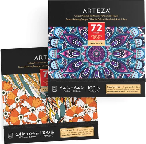 Miniatura 16 de Arteza Libro para colorear para adultos, 6.4 x 6.4 pulgadas, diseños de animales, 72 hojas, papel de 100 libras, páginas desprendibles, contornos