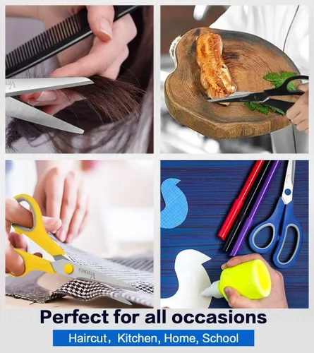 Miniatura 6 de Tijeras, VERONES - Asas suaves y cómodas de 8 pulgadas y cuchillas afiladas de acero inoxidable, perfectas para cortar papel, fotos de tela y más