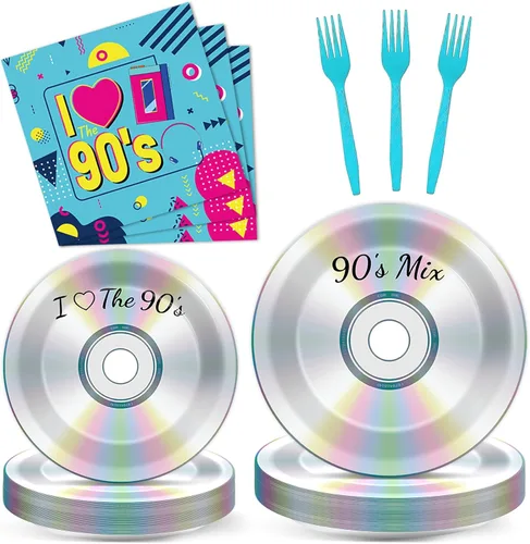 96 platos y servilletas de papel de fiesta de los 90 para fiestas de cumpleaños con temática retro de los 90, suministros de fiesta de cumpleaños