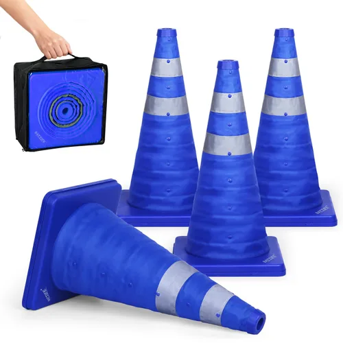 Miniatura 15 de BATTIFE [Paquete de 2] Conos de seguridad de tráfico plegables de 36 pulgadas, conos naranjas, conos emergentes multiusos con collar reflectante