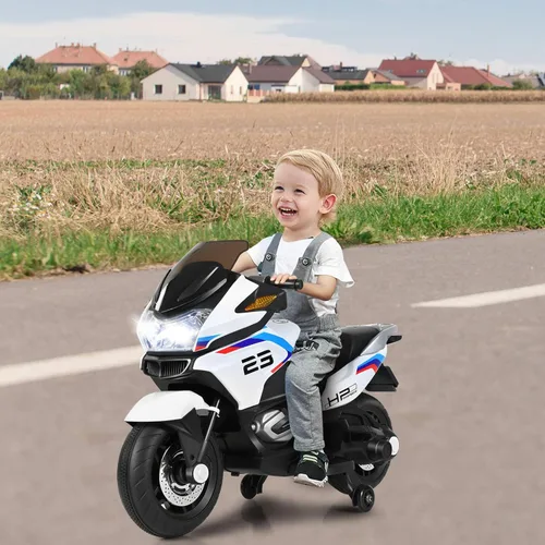 Miniatura 2 de HONEY JOY Motocicleta para niños de 12 V, vehículo eléctrico a batería para niños, ruedas de entrenamiento, luces LED, pedal de pie, suspensión