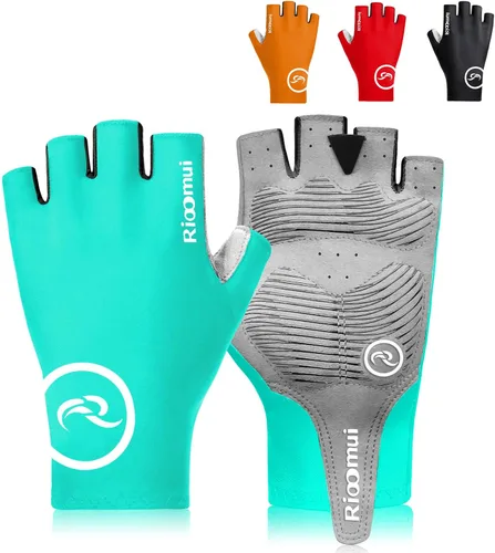 Guantes de ciclismo para hombres y mujeres, guantes de ciclismo sin dedos, antideslizantes, 0.197 in, acolchados, absorben los golpes, transpirables