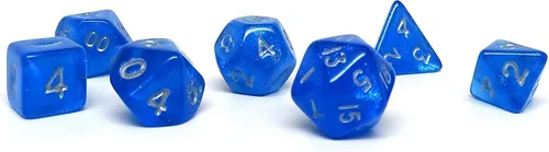 Miniatura 18 de Mini colección de dados poliédricos de 0.394 pulgadas - Incluye un D20, D12, D10, D8, D6, D4 y D00 (Aqua Shine)