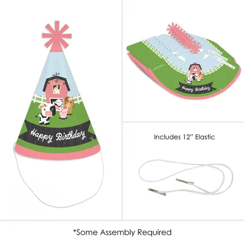 Miniatura 5 de Big Dot of Happiness Farm Animals - Sombreros de fiesta de cono para niños y adultos - Juego de 8