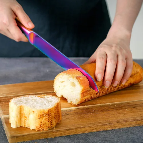 Miniatura 3 de WELLSTAR Cuchillo de pan de 8 pulgadas, cortador de pan dentado, hoja de acero inoxidable alemán ultra afilada y mango cómodo con revestimiento