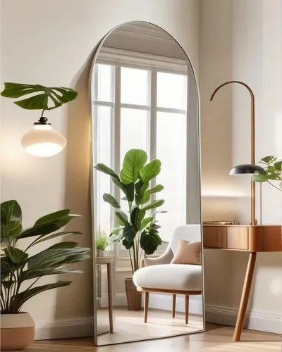 Miniatura 14 de Otlsh - Espejo de piso arqueado, espejo de cuerpo entero de 76"x34" con soporte, independiente, marco de aluminio - Negro