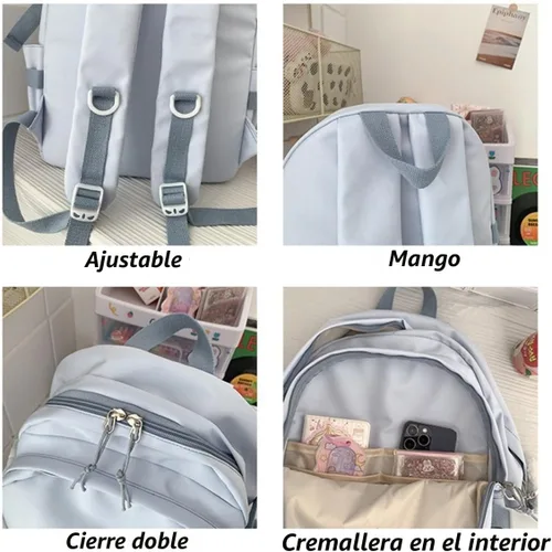 Miniatura 3 de VTTDB Mochila Kawaii con Lindos Accesorios Mochila Diaria Estética Casual Bolsa Simple para Laptop Mochila de Viaje Impermeable para Mujeres, Azul