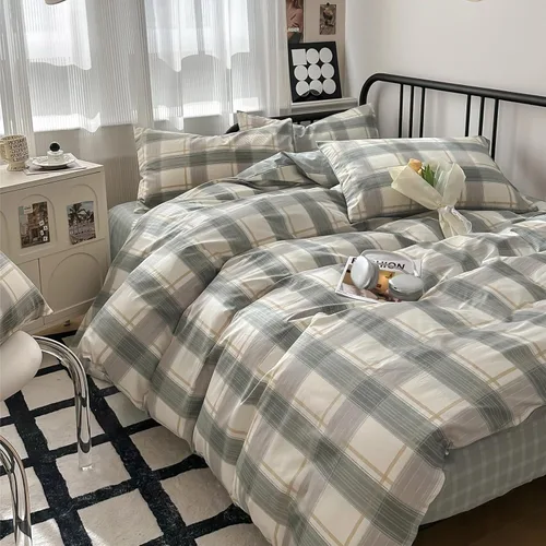 Miniatura 34 de mixinni Juego de funda de edredón vintage a rayas, tamaño twin, juego de ropa de cama de 3 piezas, 100% algodón lavado, suave y transpirable, funda