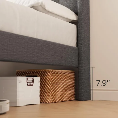 Miniatura 5 de Aiho Base de cama de tamaño matrimonial con cabecera copetuda con botones en la parte trasera, base de cama tapizada, soporte de listones de madera