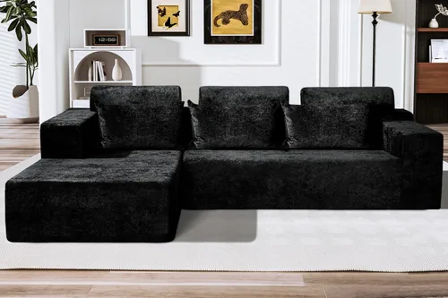 Miniatura 51 de HABUTWAY Sofá modular modular de 101 pulgadas con asiento profundo, moderno sofá convertible en forma de L, sofá tapizado con diván para sala
