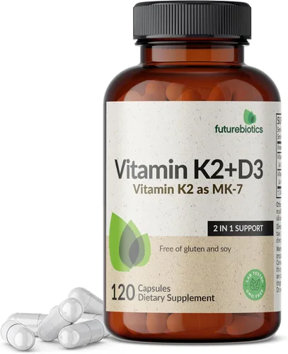 Futurebiotics Vitamina K2 (MK7) con suplemento D3 - Fórmula sin OMG - 5000 UI de vitamina D3 y 90 mcg de vitamina K2 MK-7, 120 cápsulas vegetarianas