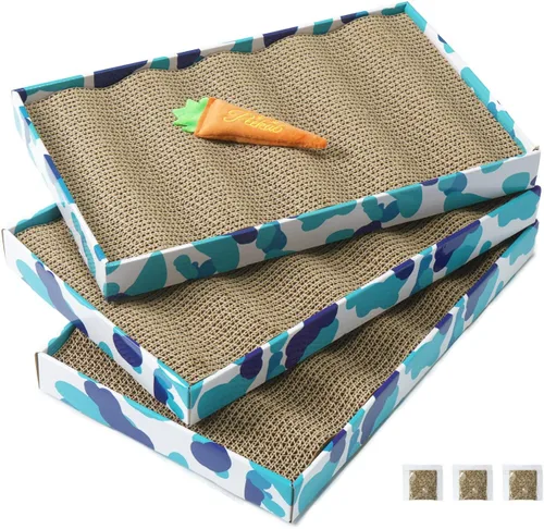 Miniatura 7 de PEEKAB Rascador de cartón reversible para gatos, almohadilla para rascar para gatos, cartón corrugado, incluye hierba gatera