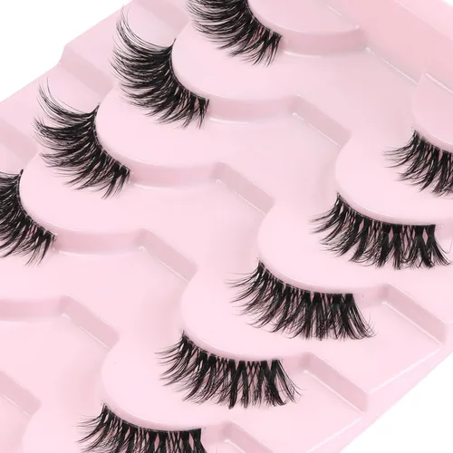 Miniatura 7 de Ahrikiss Mitad pestañas de aspecto natural, 10 pares de pestañas postizas 3D esponjosas con banda transparente, medias pestañas cortas suaves (TB10)