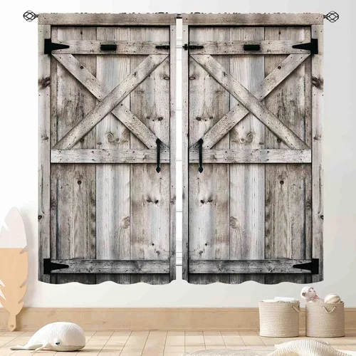 Miniatura 10 de Cortinas de puerta de granero, cortinas de madera rústica de granja, cabina de madera, tablón de madera, puerta de garaje de madera de granero