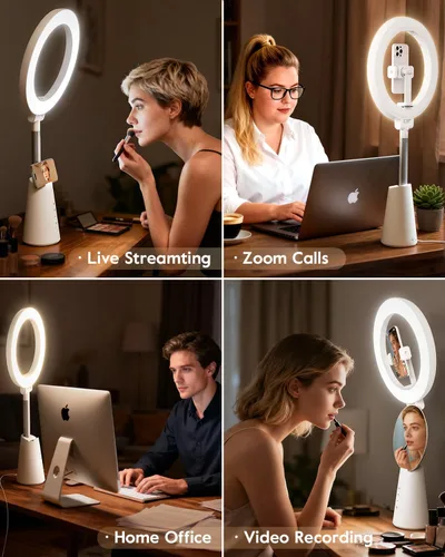 Miniatura 7 de Anillo de luz para maquillaje y grabación de video, anillo de luz de escritorio de 11 pulgadas con soporte de 13.5 pulgadas y soportes