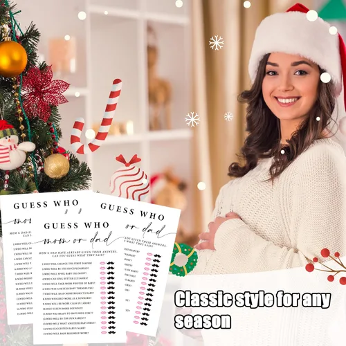 Miniatura 6 de ZIIUFRN Juegos de baby shower (5 x 7 pulgadas), 30 juegos modernos de tarjetas de juego para bebé en blanco y negro Adivina quién mamá o papá