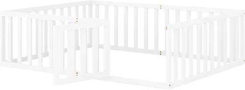 Miniatura 6 de Cama de suelo para niños de tamaño matrimonial con valla, cama de madera con puerta, barandillas en forma de valla, cama de valla para niños, fácil