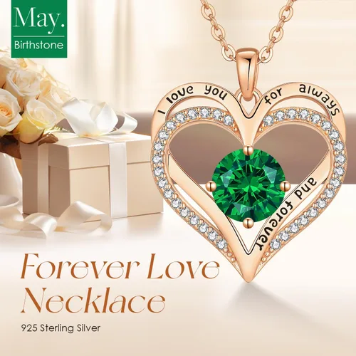 Miniatura 161 de LOUISA SECRET Love Heart Birthstone Necklaces for Women, Birthday Gift for Women, Anniversary Jewelry for Wife Her, 925 Sterling Silver Pendant