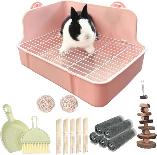 RUBYHOME Caja de arena para conejos Caja de arena para conejitos Entrenador de orinal para conejillo de indias Entrenador de orinal de esquina Ropa