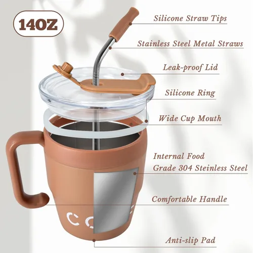 Miniatura 3 de CHLJAR Taza de café aislada con asa, bonita taza de viaje de 14 onzas, taza de café de acero inoxidable al vacío para mantener las bebidas calientes