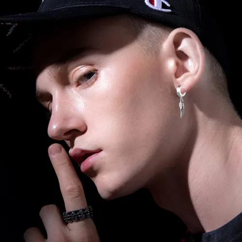 Miniatura 3 de Aretes de aro unisex punk hip hop, acero inoxidable, plateado, negro, dorado, bloqueo de trueno, rayo, perno colgante, regalo para mujeres, hombres