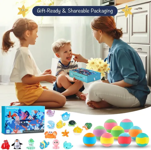 Miniatura 6 de Sea Surprise Bombas de Baño para Niños – Paquete de 15 Unidades Efervescentes con Juguetes Ocultos del Océano, Suaves y Perfumadas, Seguras