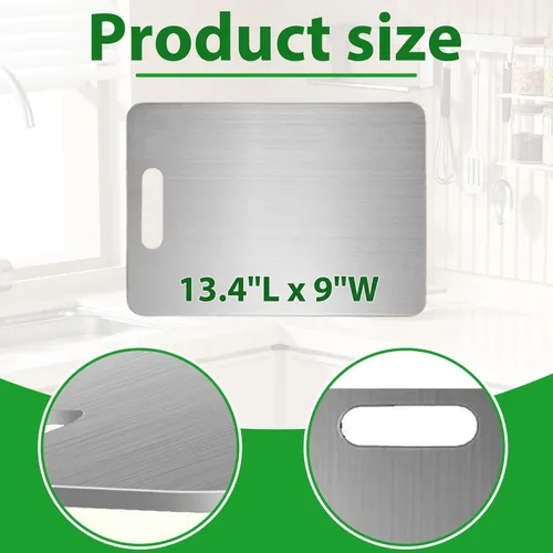 Miniatura 6 de Buytto Tabla de cortar de acero inoxidable, tabla de cortar de titanio de cocina, tabla de cortar de doble cara para cortar carne, verduras y frutas
