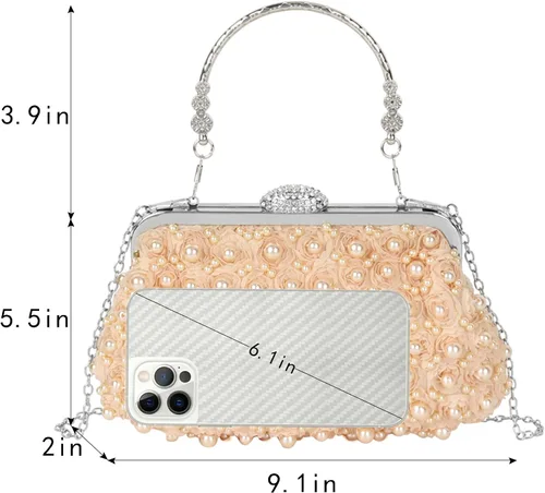 Miniatura 6 de Women Mini False Pearls Evening Handbag Clutch Metal Top-handle Bag Chain Strap Cross-body Bag