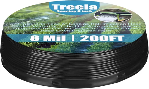 Treela Cinta de goteo de 200 pies, 5/8 pulgadas, 6 rollos espaciadores, manguera de riego de 8 mil, línea de tubo de riego de jardín, equipo