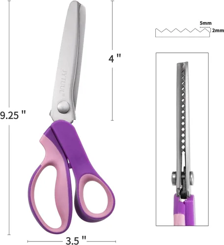 Miniatura 2 de Tijeras de pintar de 9.25 pulgadas, tijeras afiladas de acero inoxidable en zigzag para tela, papel y cuero, agarre cómodo, mango profesional