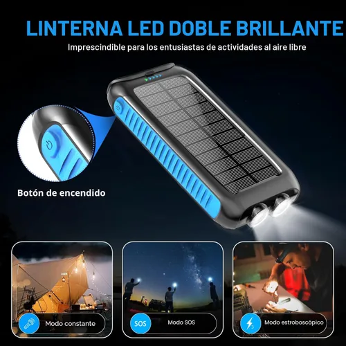 Miniatura 3 de Cargador solar-banco de energía-49800mAh Cargador solar portátil para teléfono con linterna LED/15W Carga rápida USB C Batería externa impermeable