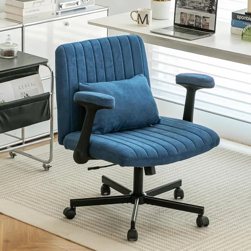Miniatura 16 de Silla cruzada con ruedas, silla de oficina con patas cruzadas con ruedas, silla de oficina sin brazos, sillas de escritorio de terciopelo con ruedas