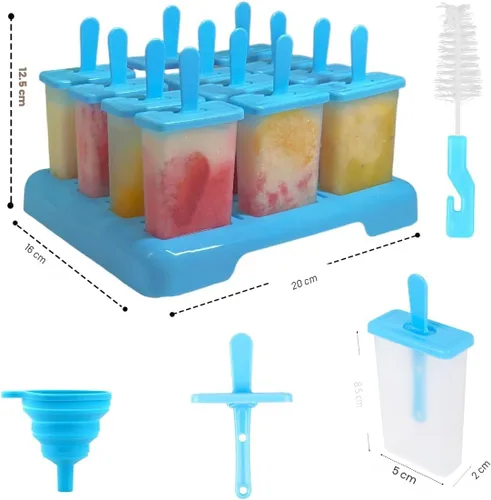 Miniatura 5 de Moldes de paletas de 12 cavidades, moldes de paletas sin BPA con palo de paletas integrado, moldes de paletas de bricolaje con cepillo de limpieza