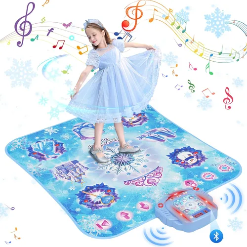Alfombra de Baile para Niñas de 3-12 Años, Juguetes Frozen Alfombra de Baile Electrónica con 8 Botones y Bluetooth Inalámbrico, Juego Musical de Azul