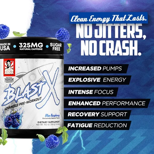 Miniatura 2 de Old School Labs Polvo de preentrenamiento Blast X avanzado, potenciador de energía intensa para hombres y mujeres - Frambuesa azul